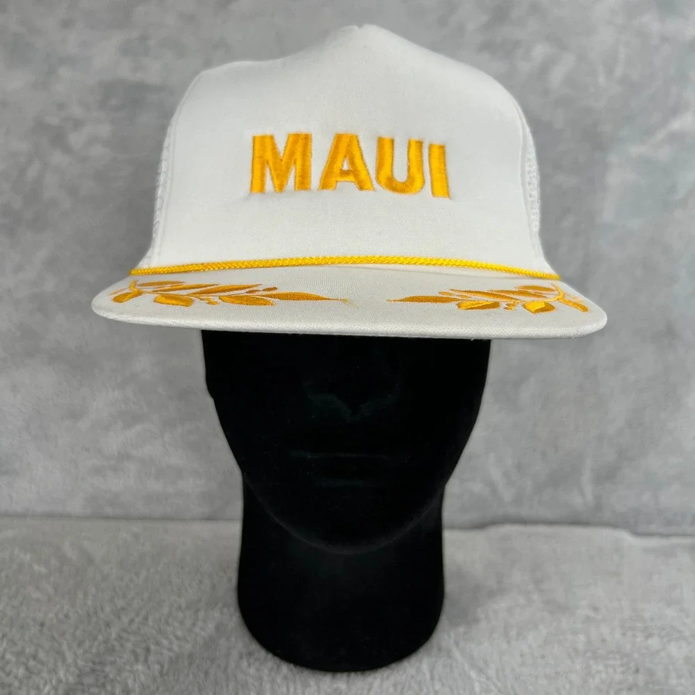 Vintage Maui Hawaii Trucker Hat White 90s Mesh Snapback Surf Island Souvenir